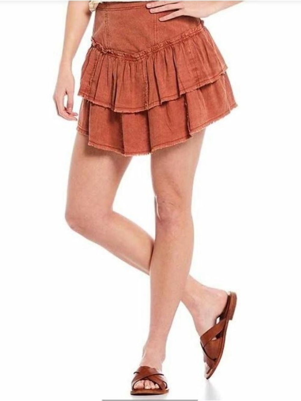Free People Rust-Tone Tiered Ruffle Mini Skirt - Picture 10 of 13